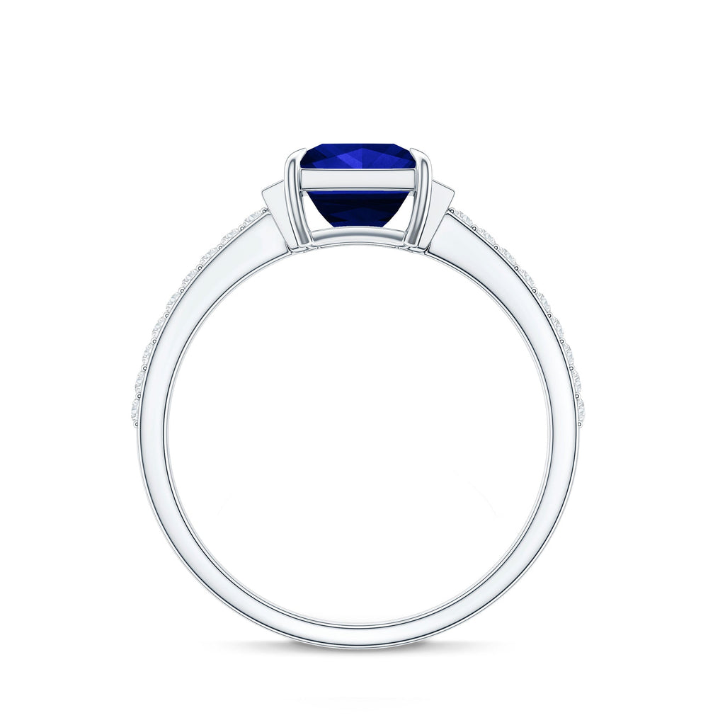 Blue Sapphire Engagement Ring, Princess Cut Moissanite Solitaire