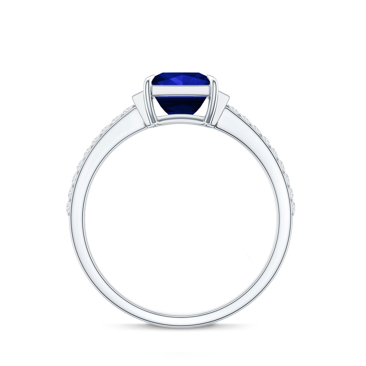 Blue Sapphire Engagement Ring, Princess Cut Moissanite Solitaire