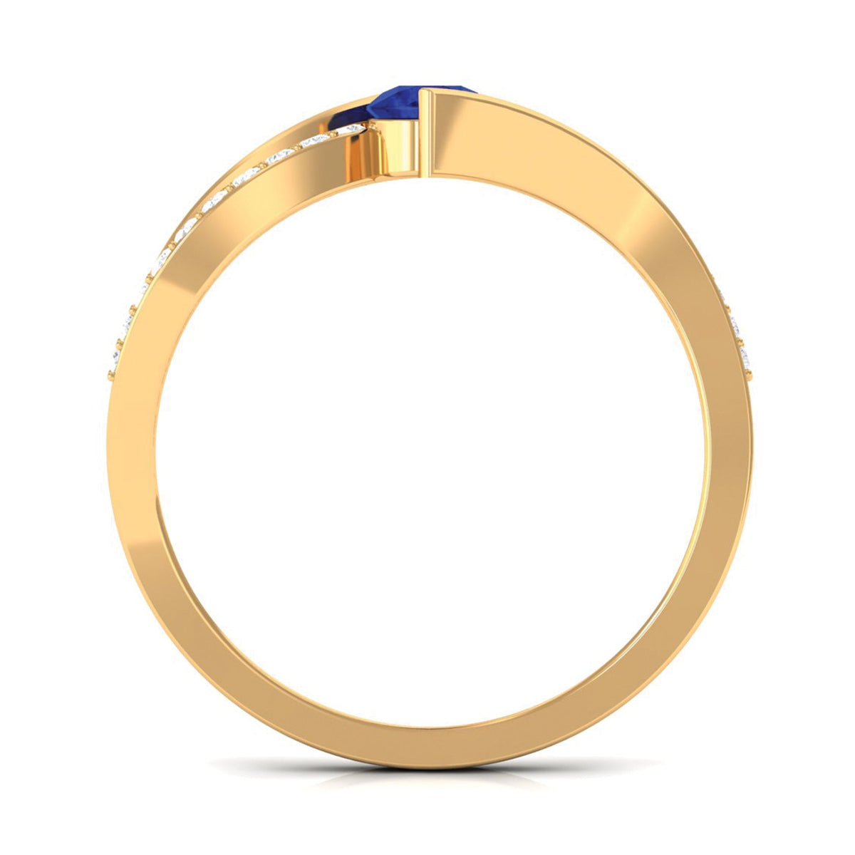 Blue Sapphire Engagement Ring, Round Bypass Diamond Accent Ring