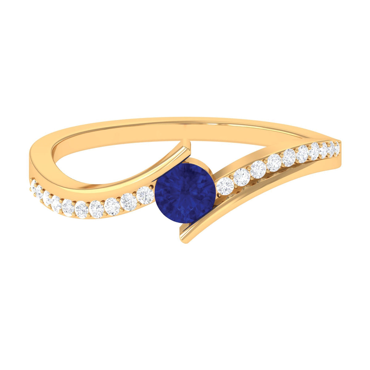 Blue Sapphire Engagement Ring, Round Bypass Diamond Accent Ring