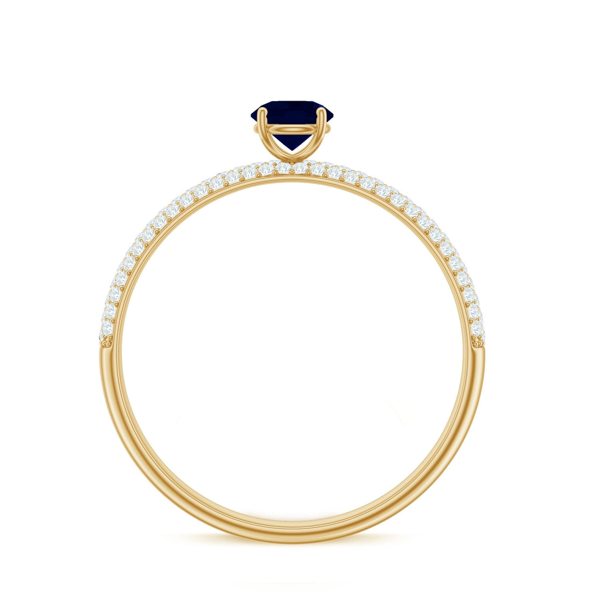 Blue Sapphire Engagement Ring, Round Cut, Diamond Side Stones