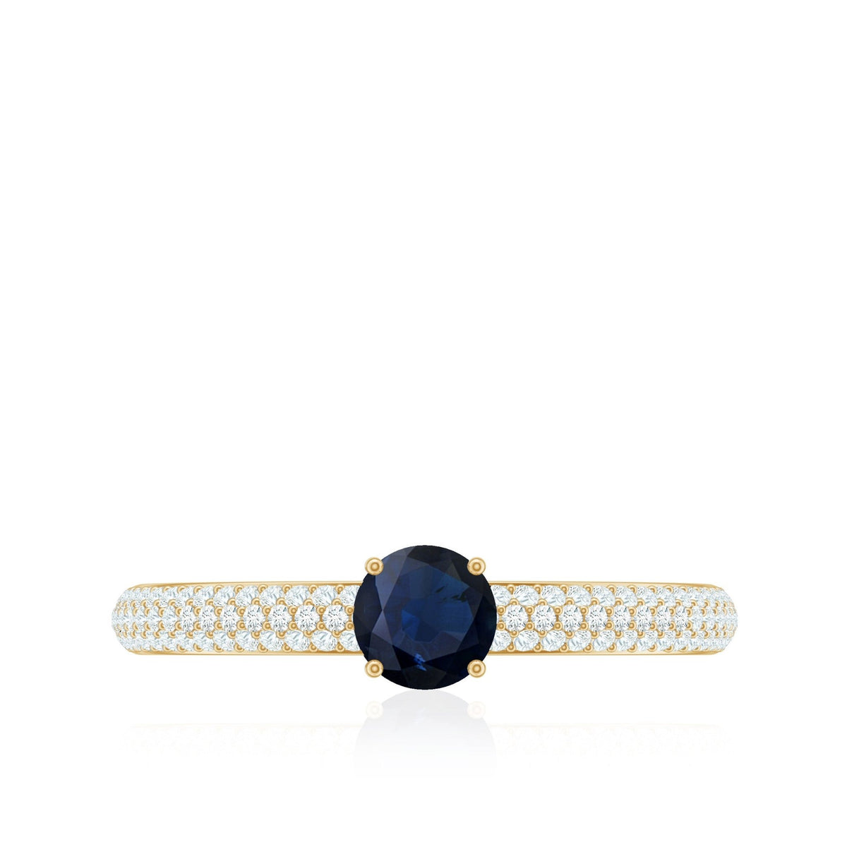 Blue Sapphire Engagement Ring, Round Cut, Diamond Side Stones
