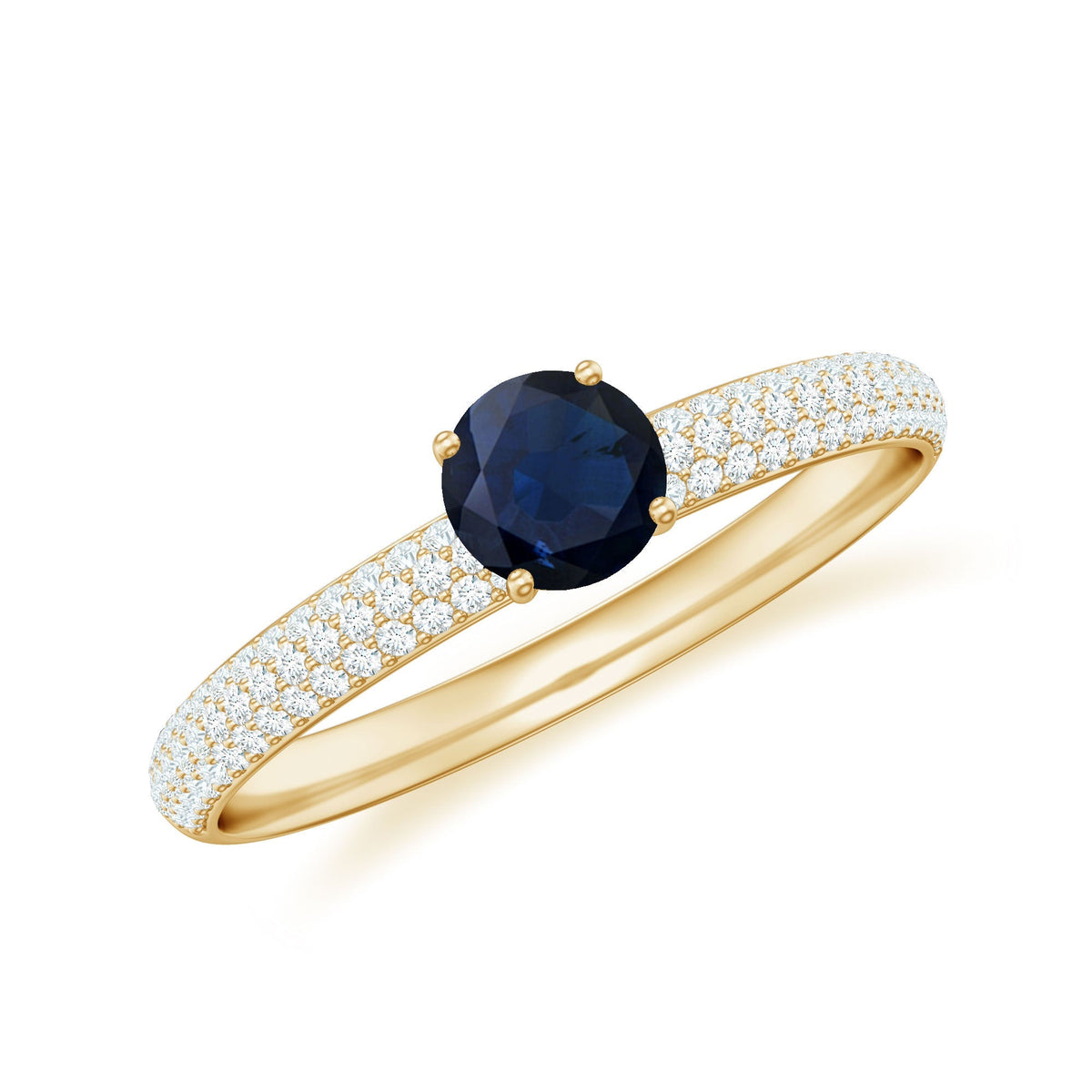 Blue Sapphire Engagement Ring, Round Cut, Diamond Side Stones