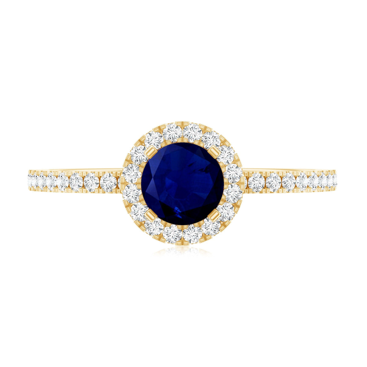 Blue Sapphire Engagement Ring, Round Diamond Halo, 0.95 Carat