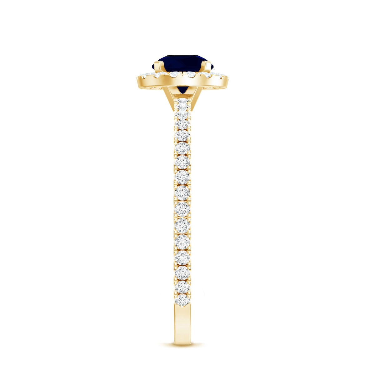 Blue Sapphire Engagement Ring, Round Diamond Halo, 0.95 Carat