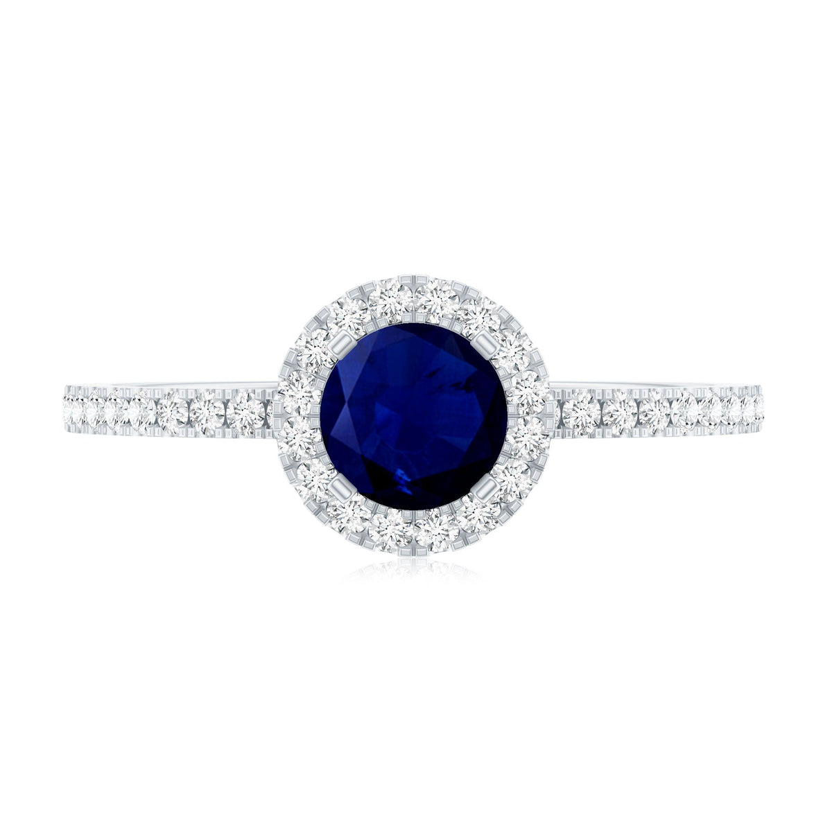 Blue Sapphire Engagement Ring, Round Diamond Halo, 0.95 Carat