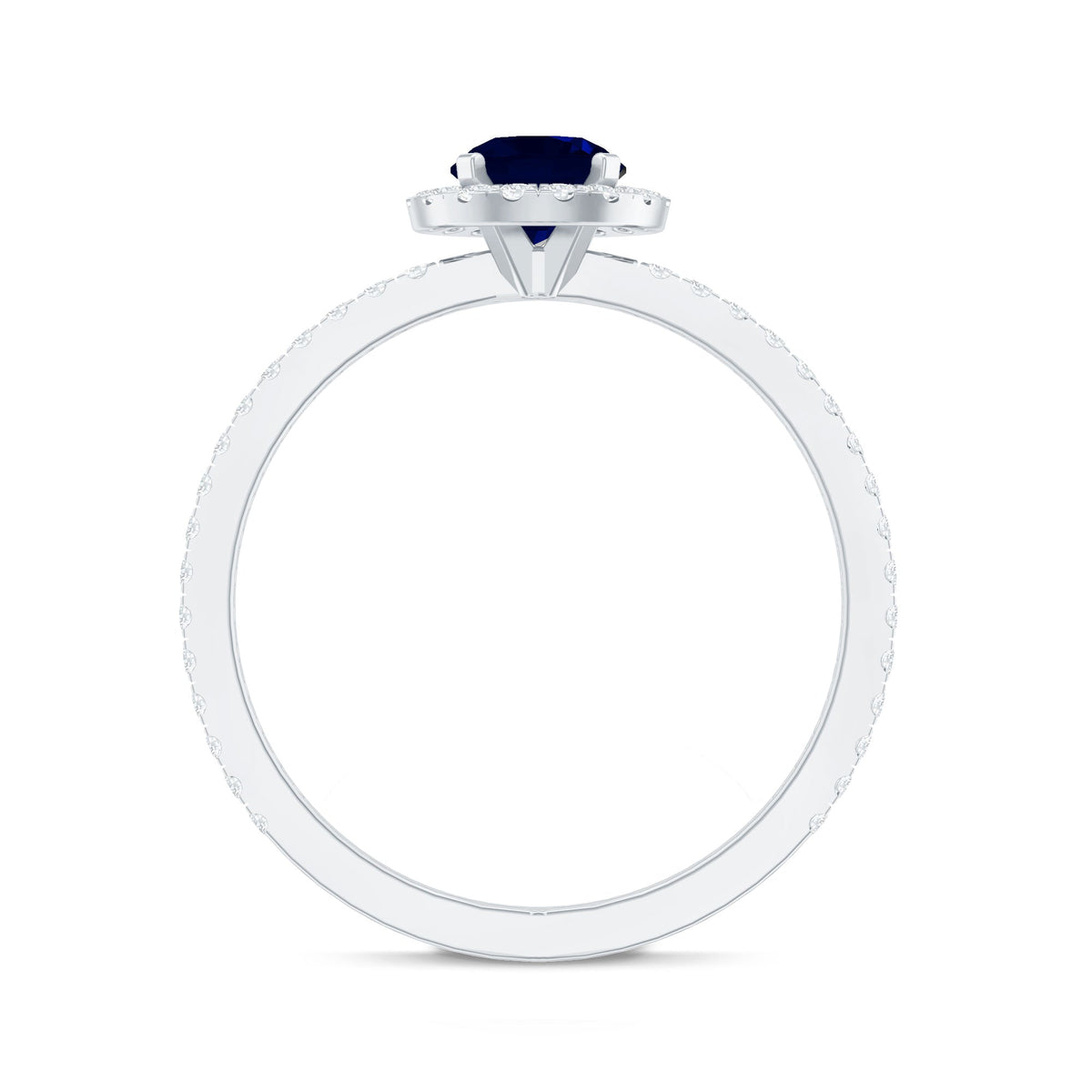 Blue Sapphire Engagement Ring, Round Diamond Halo, 0.95 Carat