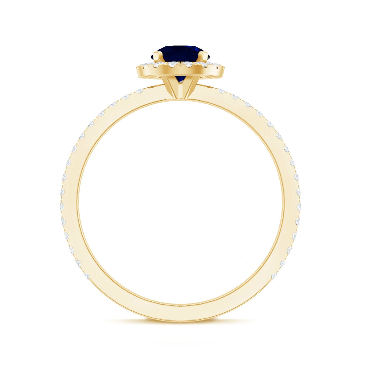 Blue Sapphire Engagement Ring, Round Diamond Halo, 0.95 Carat