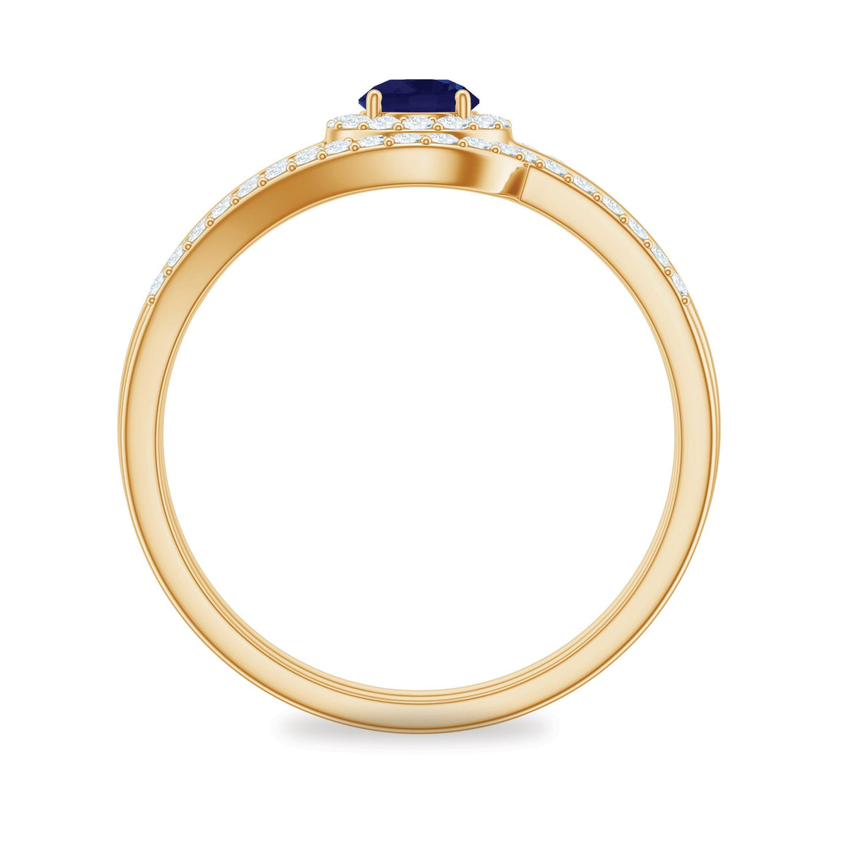 Blue Sapphire Engagement Ring Set With Diamond Curved Band For Her