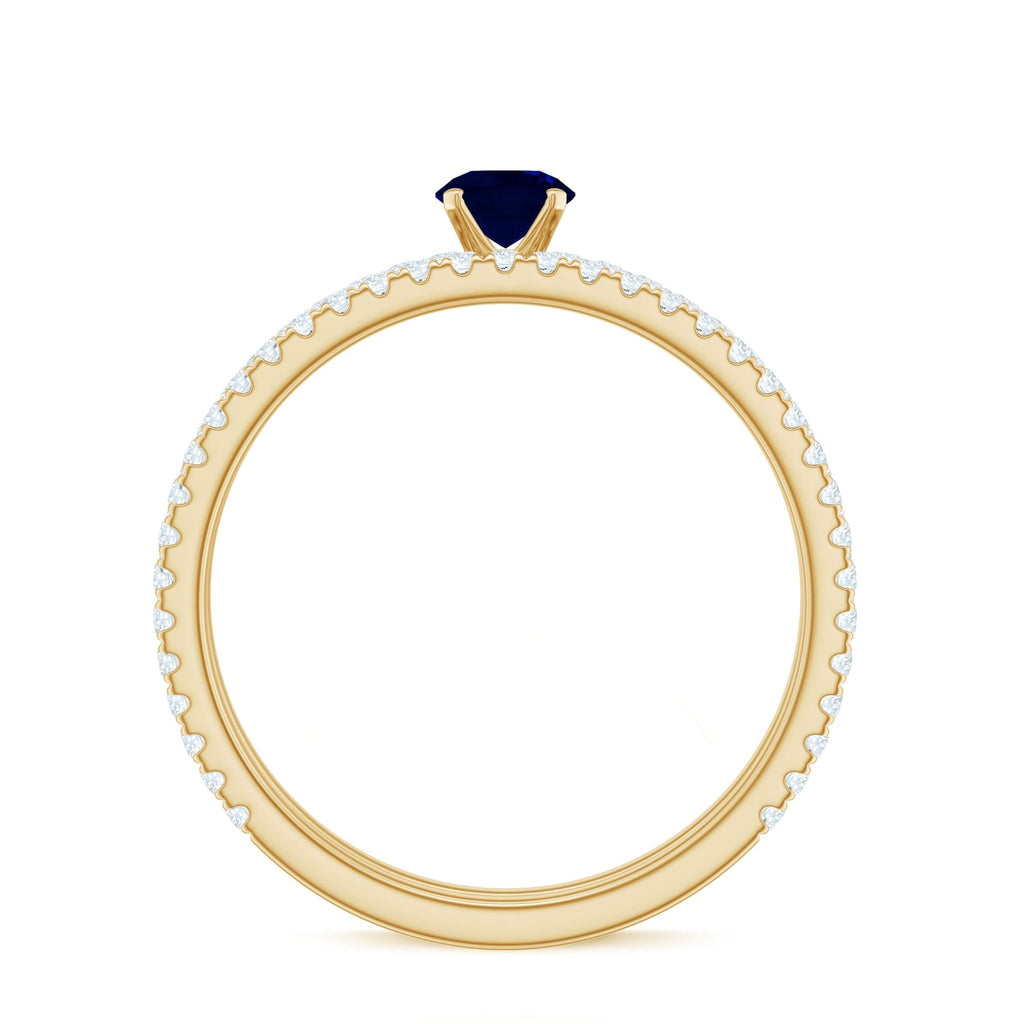 Blue Sapphire Engagement Ring Set With Diamond Half-Eternity Band
