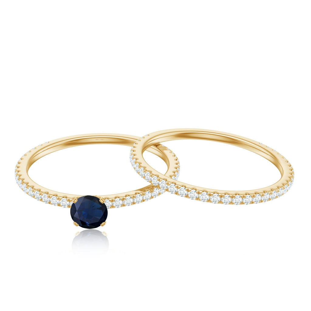 Blue Sapphire Engagement Ring Set With Diamond Half-Eternity Band