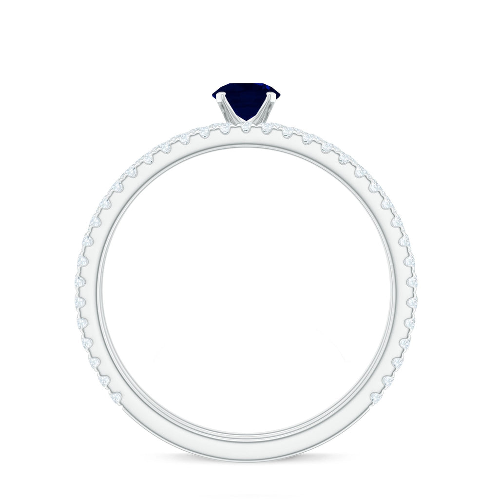 Blue Sapphire Engagement Ring Set With Diamond Half-Eternity Band