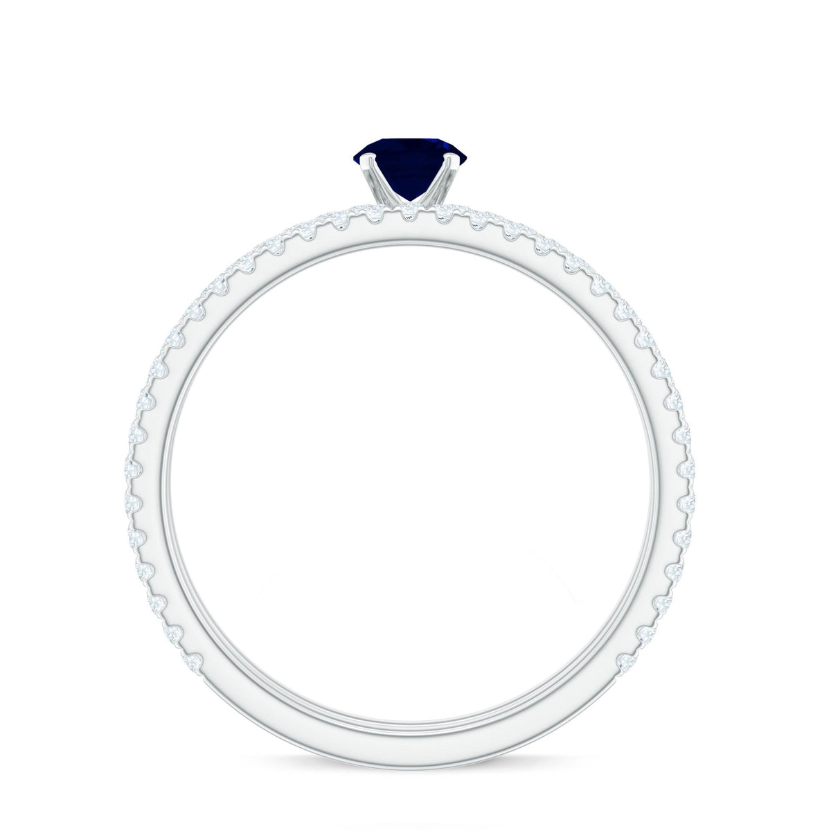 Blue Sapphire Engagement Ring Set With Diamond Half-Eternity Band