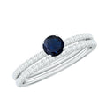 Blue Sapphire Engagement Ring Set With Diamond Half-Eternity Band