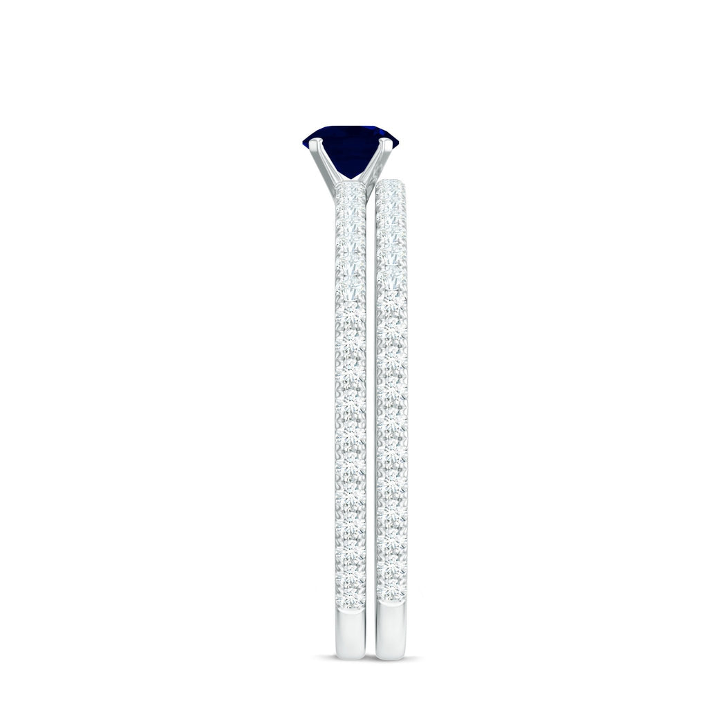 Blue Sapphire Engagement Ring Set With Diamond Half-Eternity Band