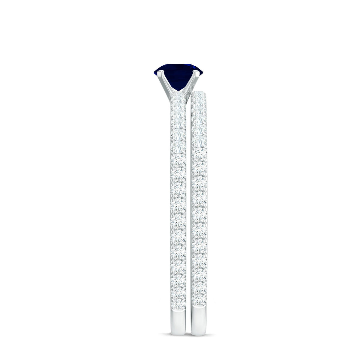 Blue Sapphire Engagement Ring Set With Diamond Half-Eternity Band