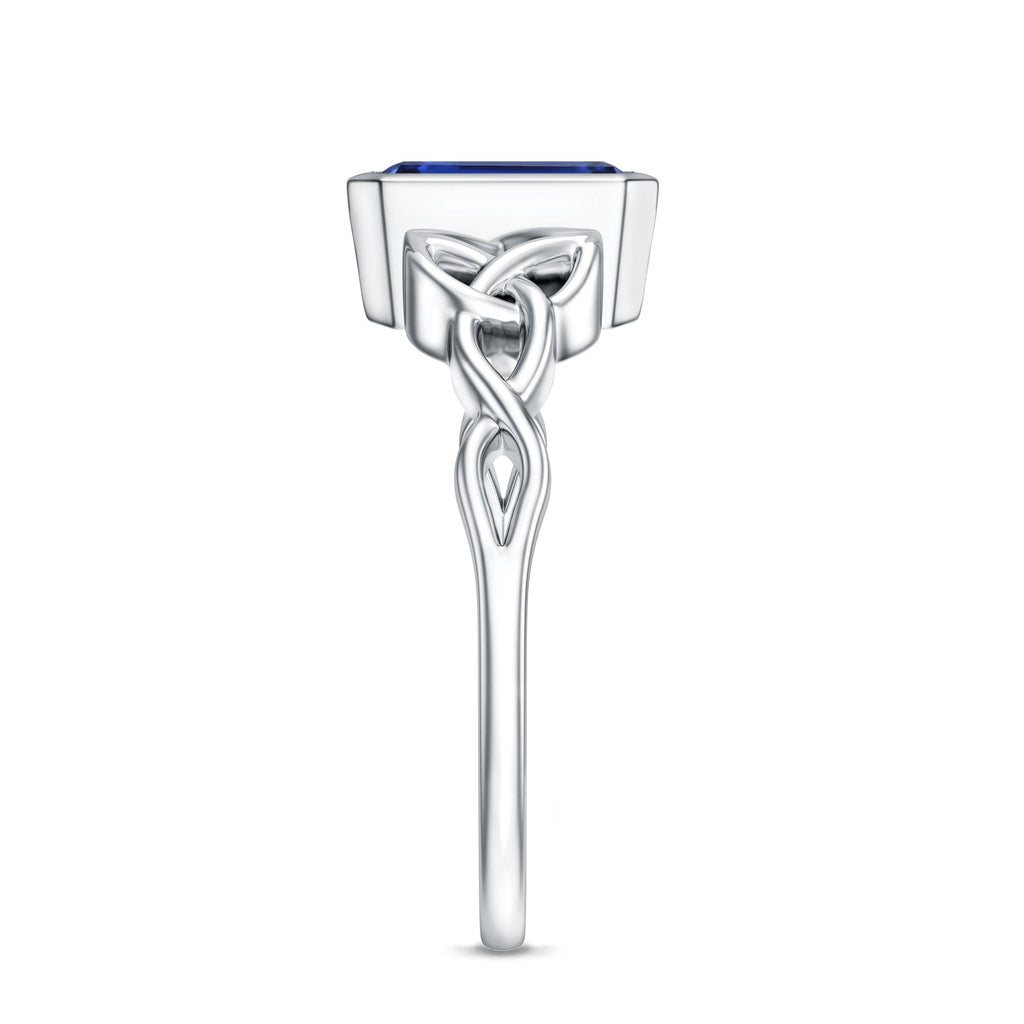 Blue Sapphire Engagement Ring, Solitaire Lab Created Celtic Ring
