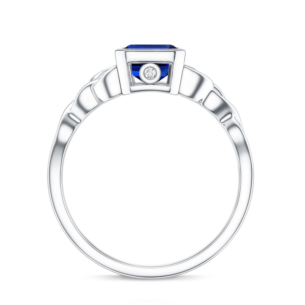 Blue Sapphire Engagement Ring, Solitaire Lab Created Celtic Ring
