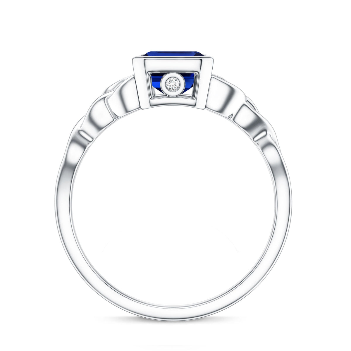 Blue Sapphire Engagement Ring, Solitaire Lab Created Celtic Ring