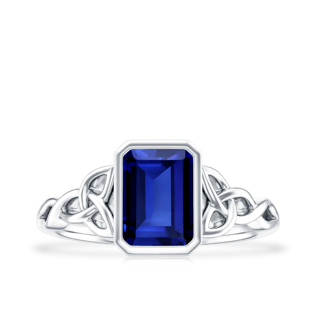 Blue Sapphire Engagement Ring, Solitaire Lab Created Celtic Ring