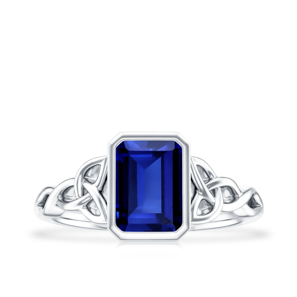 Blue Sapphire Engagement Ring, Solitaire Lab Created Celtic Ring