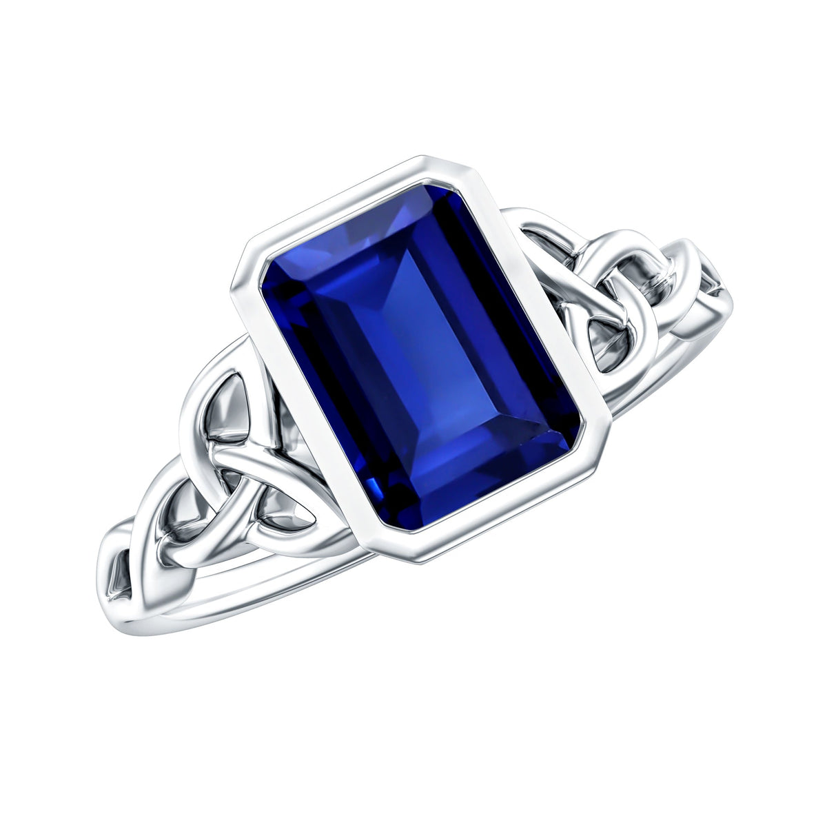 Blue Sapphire Engagement Ring, Solitaire Lab Created Celtic Ring