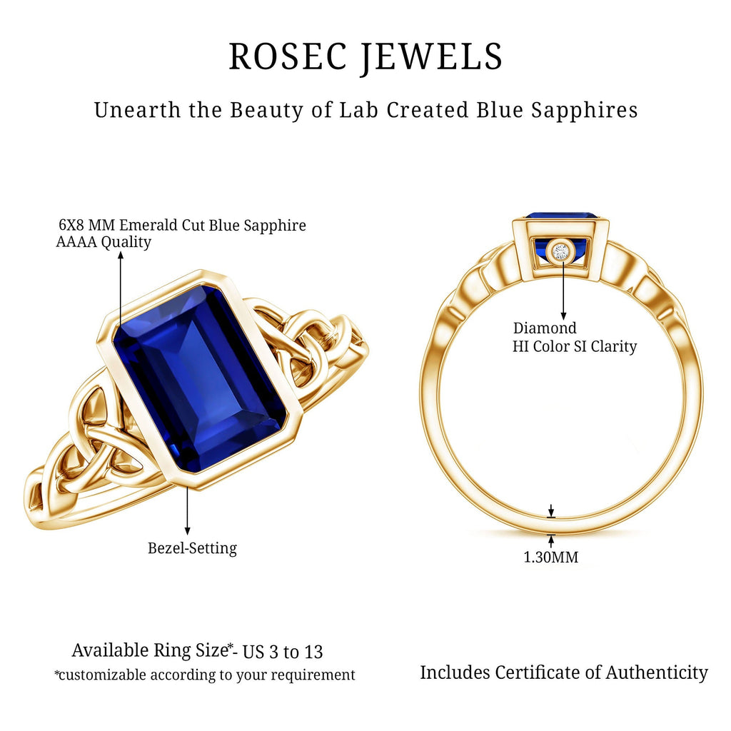 Blue Sapphire Engagement Ring, Solitaire Lab Created Celtic Ring