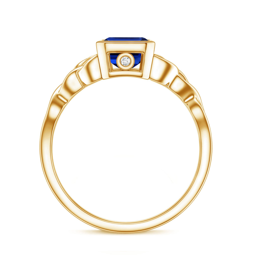 Blue Sapphire Engagement Ring, Solitaire Lab Created Celtic Ring