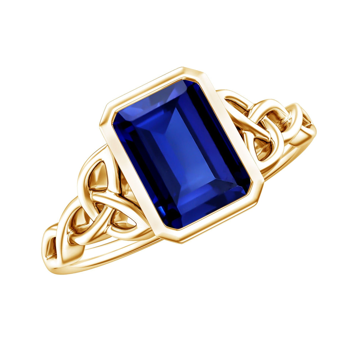 Blue Sapphire Engagement Ring, Solitaire Lab Created Celtic Ring