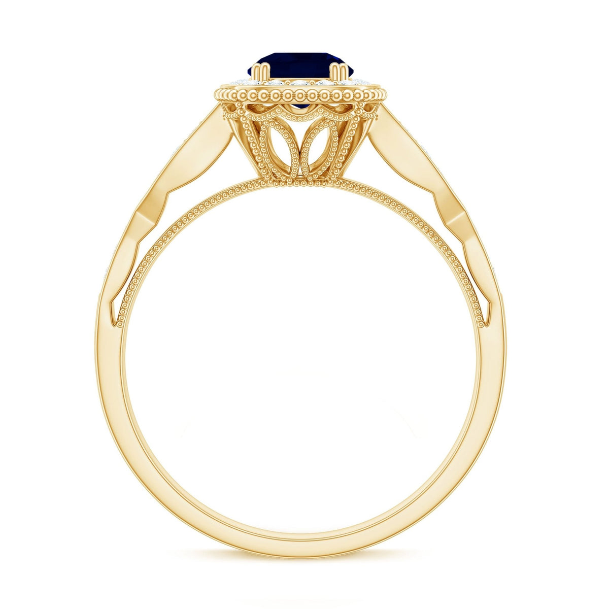 Blue Sapphire Engagement Ring, Vintage Antique Diamond Halo Ring