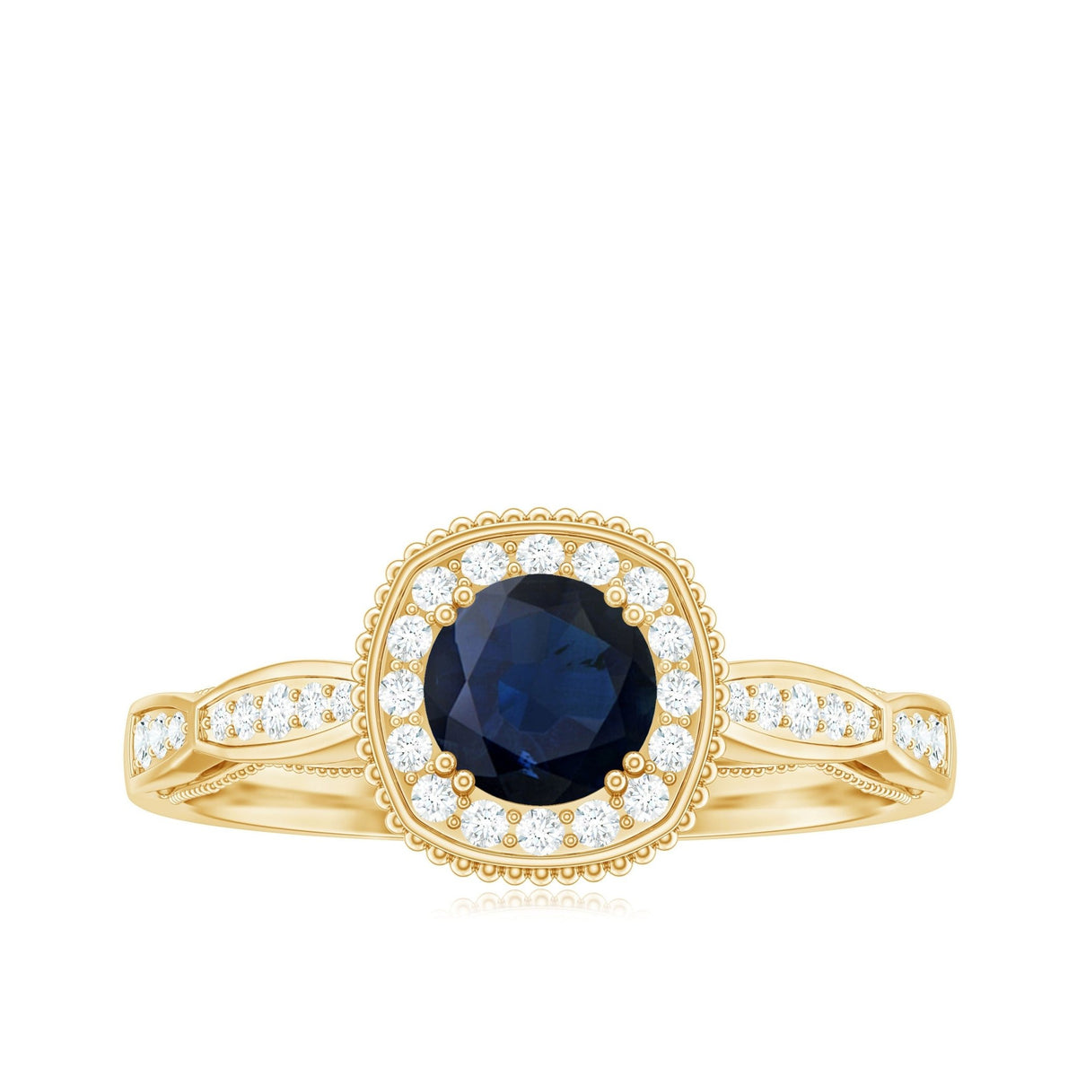 Blue Sapphire Engagement Ring, Vintage Antique Diamond Halo Ring