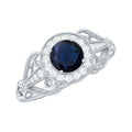 Blue Sapphire Engagement Ring Vintage Art Deco Diamond Halo Ring
