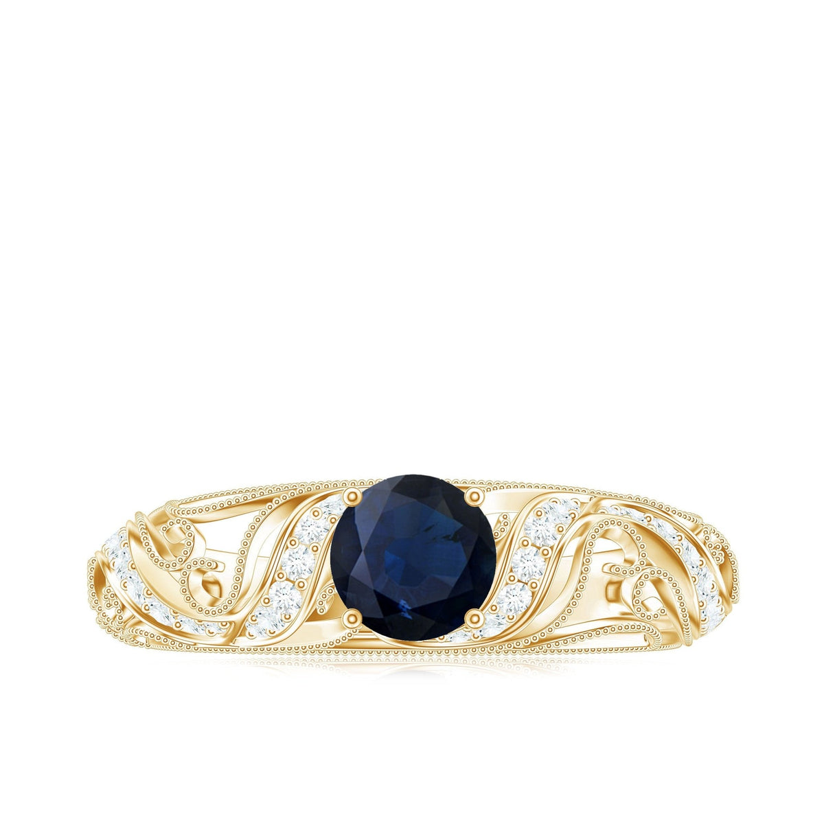 Blue Sapphire Engagement Ring, Vintage Diamond, Antique Inspired