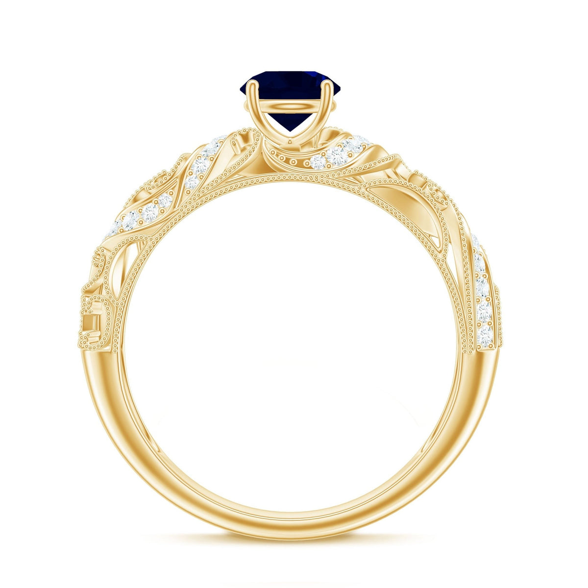 Blue Sapphire Engagement Ring, Vintage Diamond, Antique Inspired