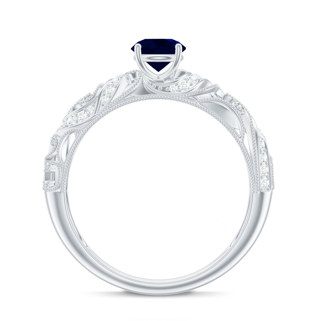 Blue Sapphire Engagement Ring, Vintage Diamond, Antique Inspired