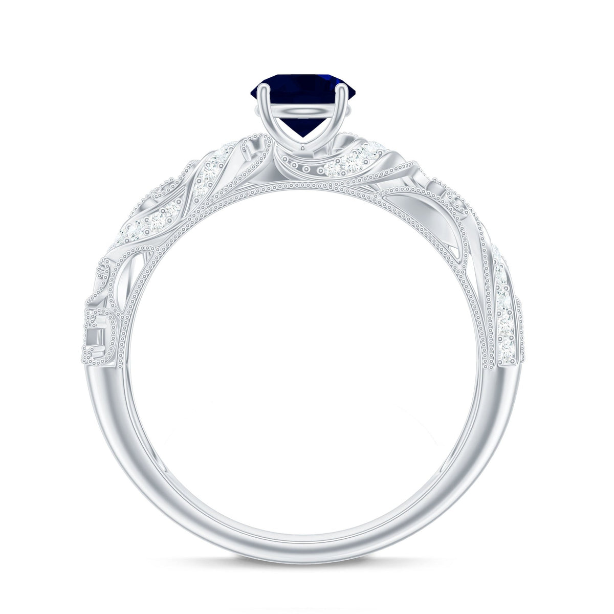 Blue Sapphire Engagement Ring, Vintage Diamond, Antique Inspired