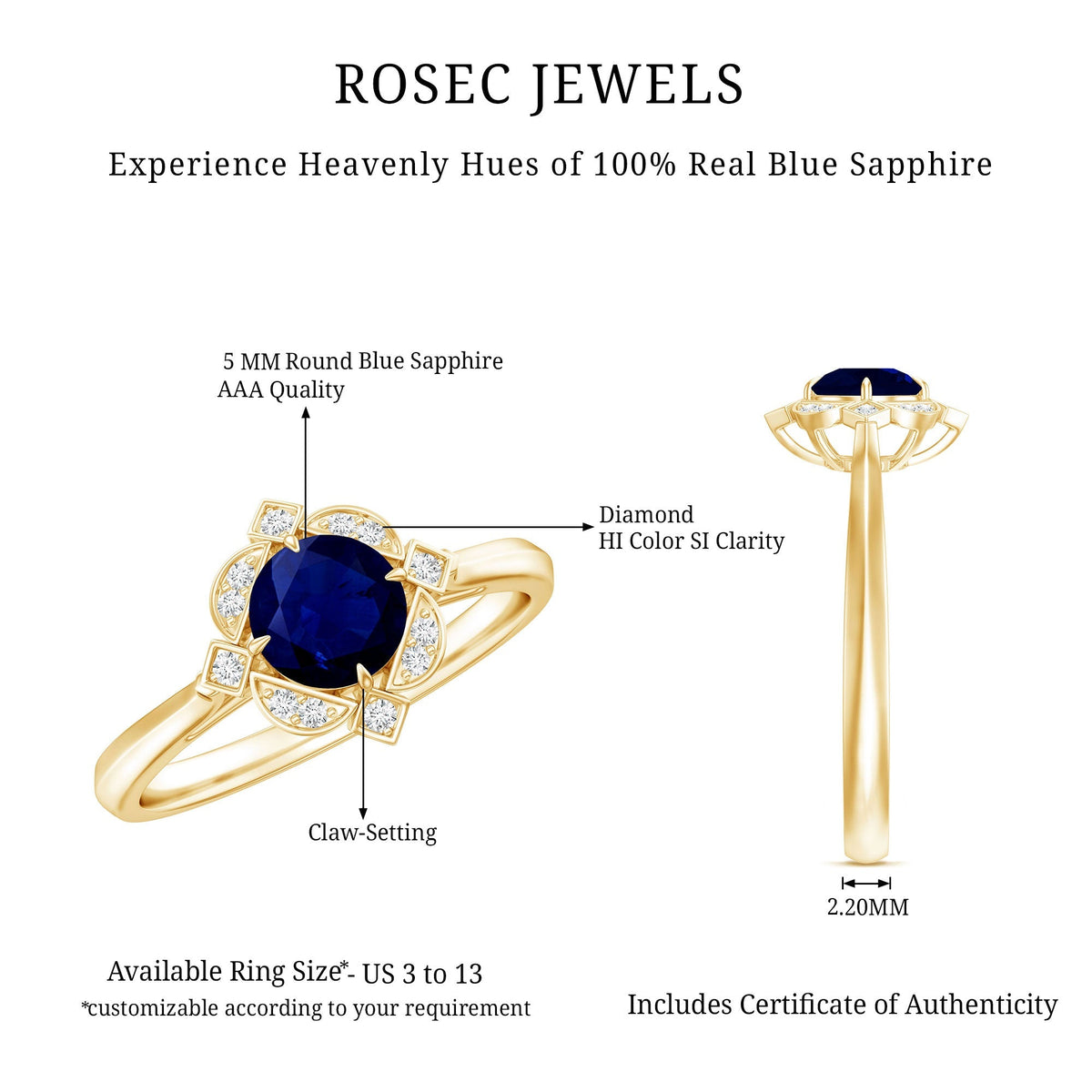 Blue Sapphire Engagement Ring, Vintage Diamond Halo Ring