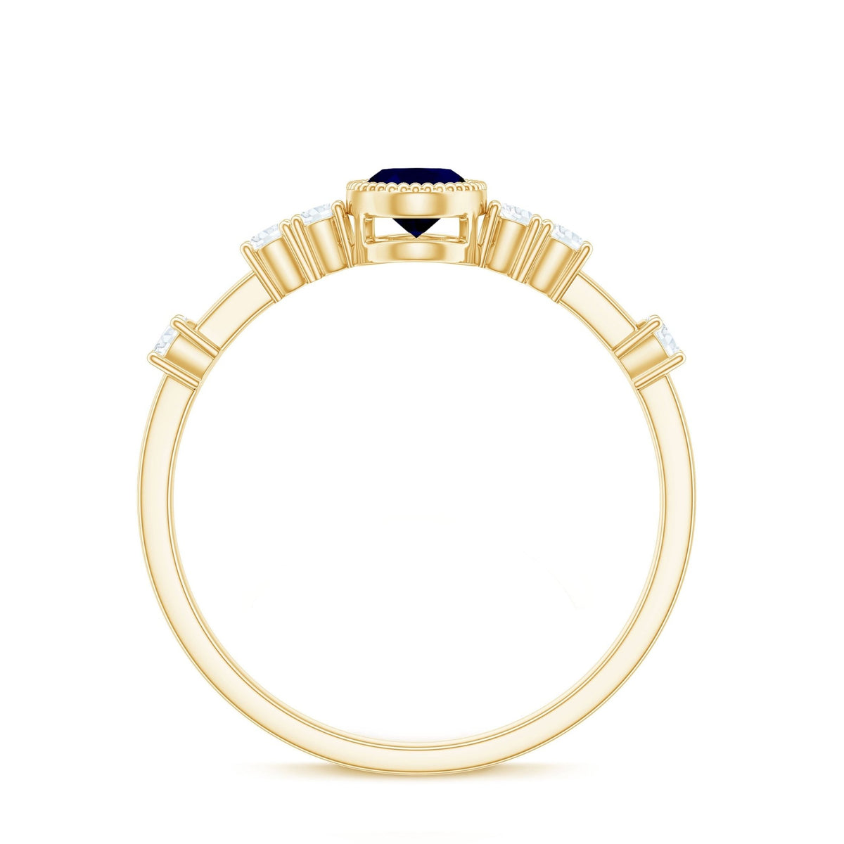 Blue Sapphire Engagement Ring, Vintage Oval Diamond Bezel Set