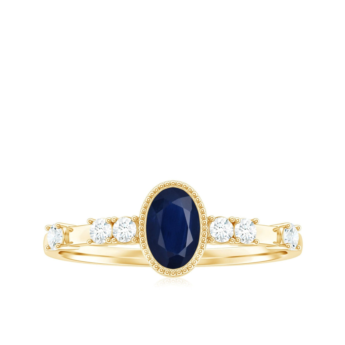 Blue Sapphire Engagement Ring, Vintage Oval Diamond Bezel Set