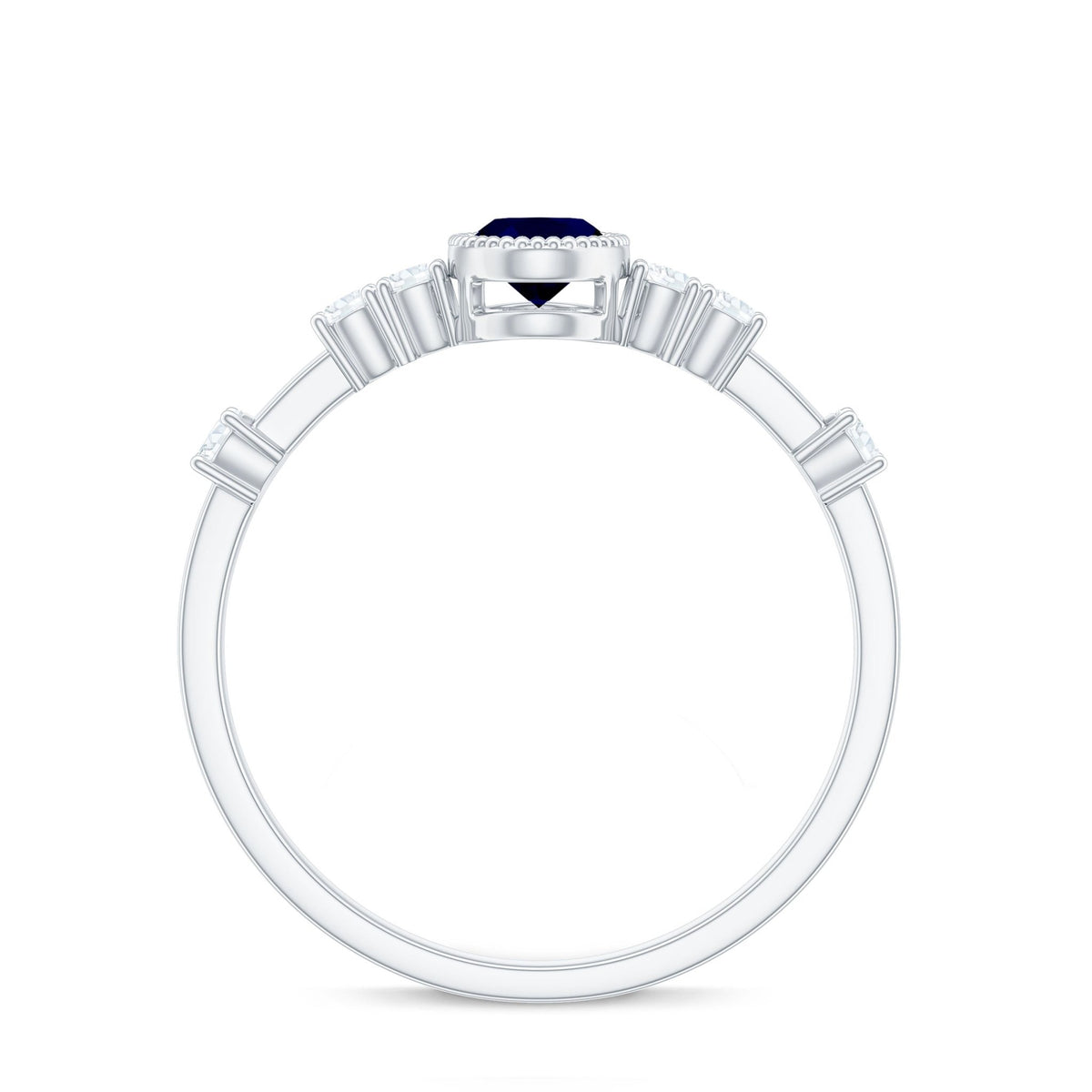 Blue Sapphire Engagement Ring, Vintage Oval Diamond Bezel Set