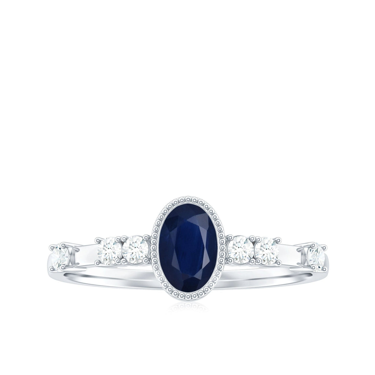 Blue Sapphire Engagement Ring, Vintage Oval Diamond Bezel Set