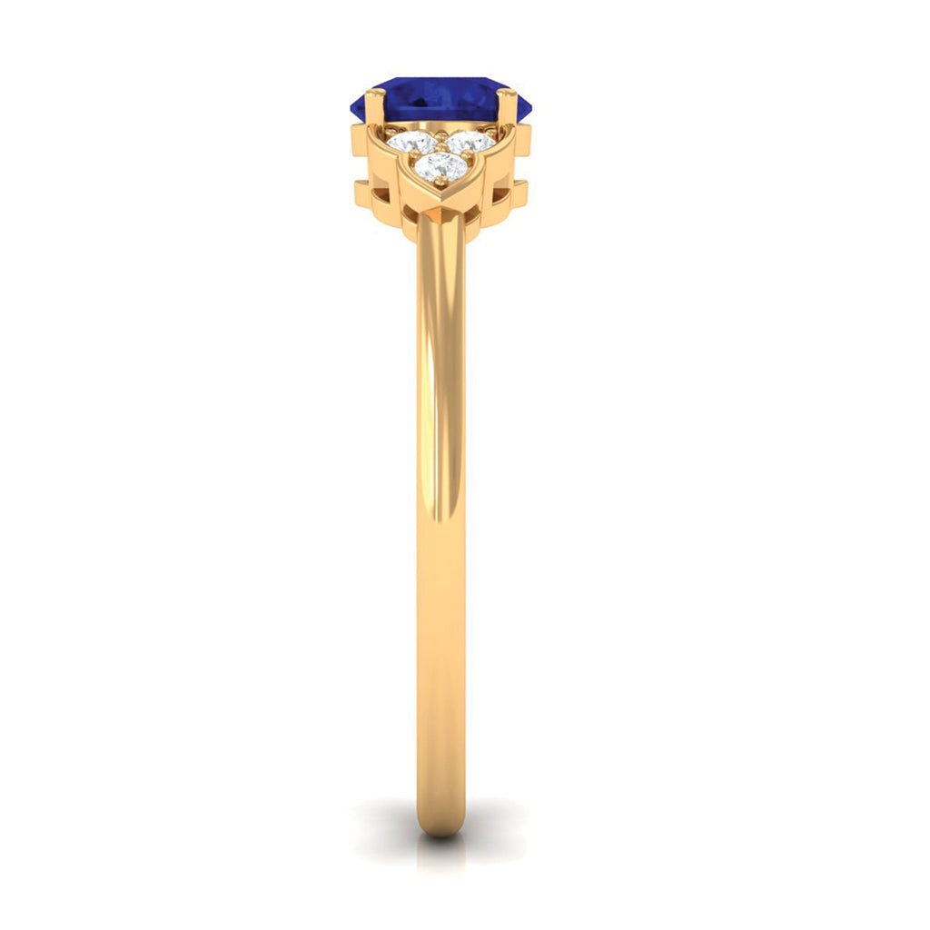 Blue Sapphire Engagement Ring With Diamond Trio, 0.95 Carat Round