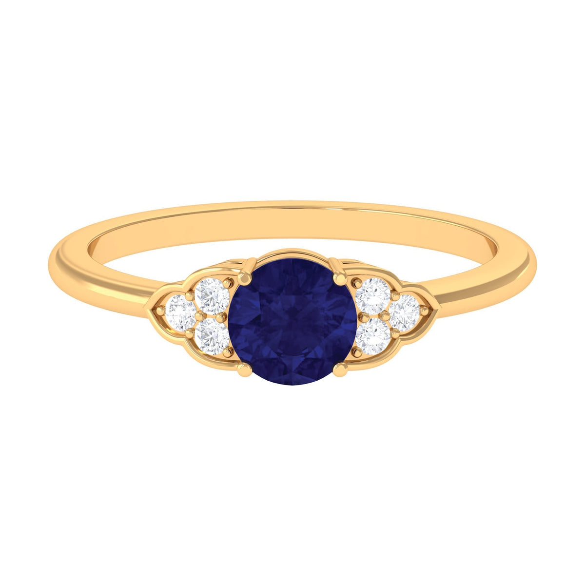 Blue Sapphire Engagement Ring With Diamond Trio, 0.95 Carat Round