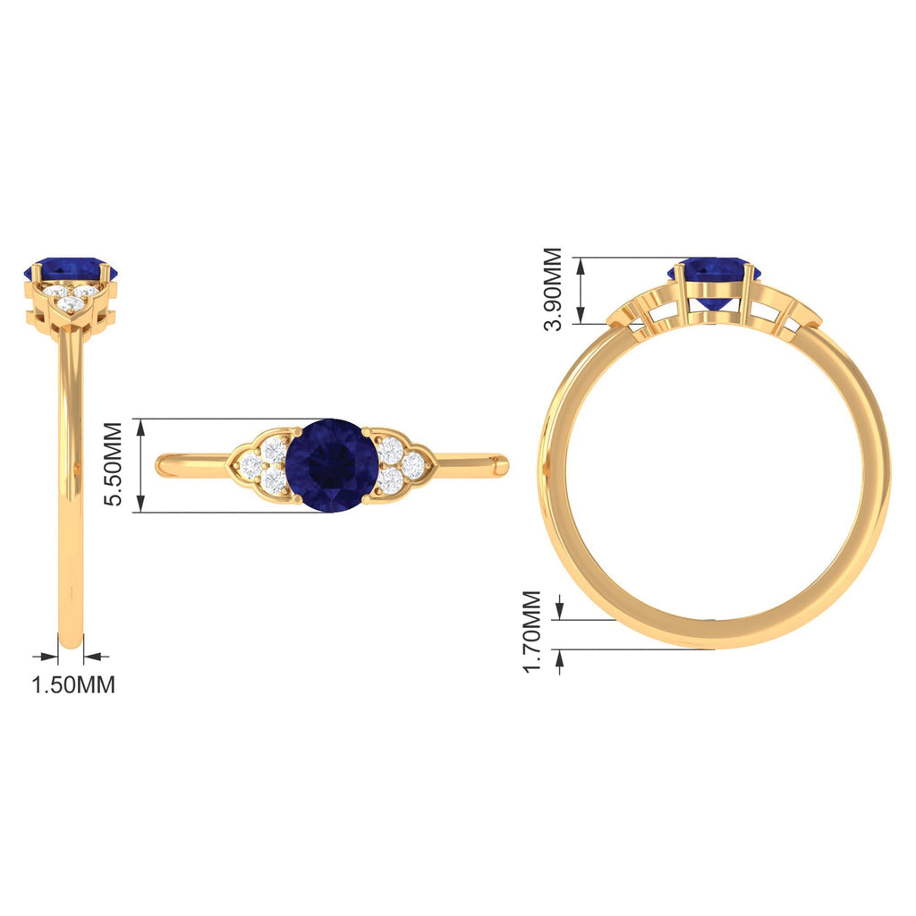 Blue Sapphire Engagement Ring With Diamond Trio, 0.95 Carat Round