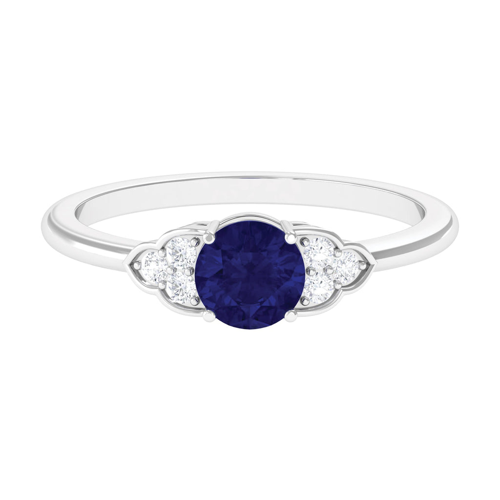 Blue Sapphire Engagement Ring With Diamond Trio, 0.95 Carat Round