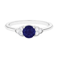 Blue Sapphire Engagement Ring With Diamond Trio, 0.95 Carat Round