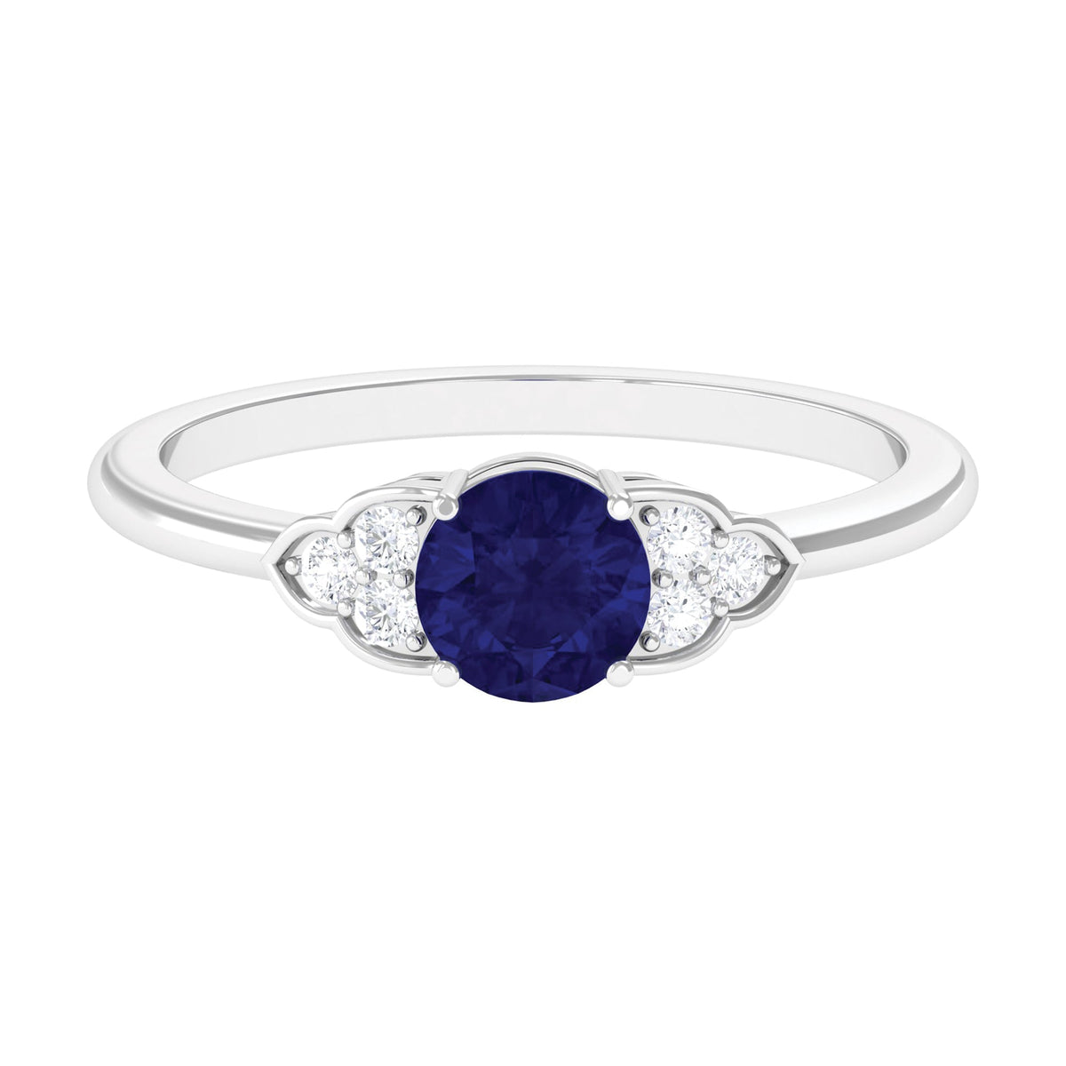 Blue Sapphire Engagement Ring With Diamond Trio, 0.95 Carat Round