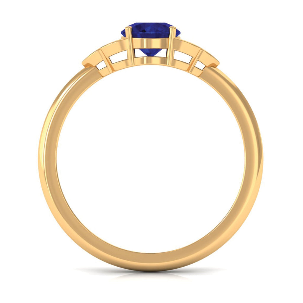 Blue Sapphire Engagement Ring With Diamond Trio, 0.95 Carat Round