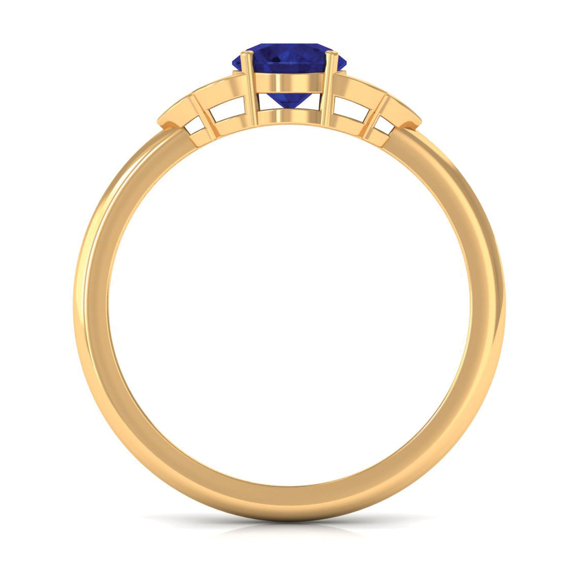 Blue Sapphire Engagement Ring With Diamond Trio, 0.95 Carat Round