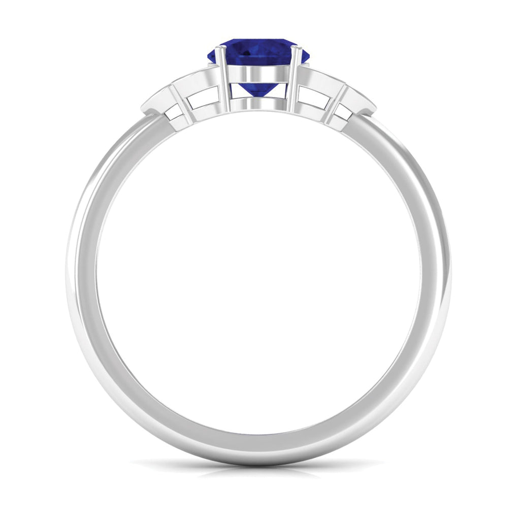 Blue Sapphire Engagement Ring With Diamond Trio, 0.95 Carat Round